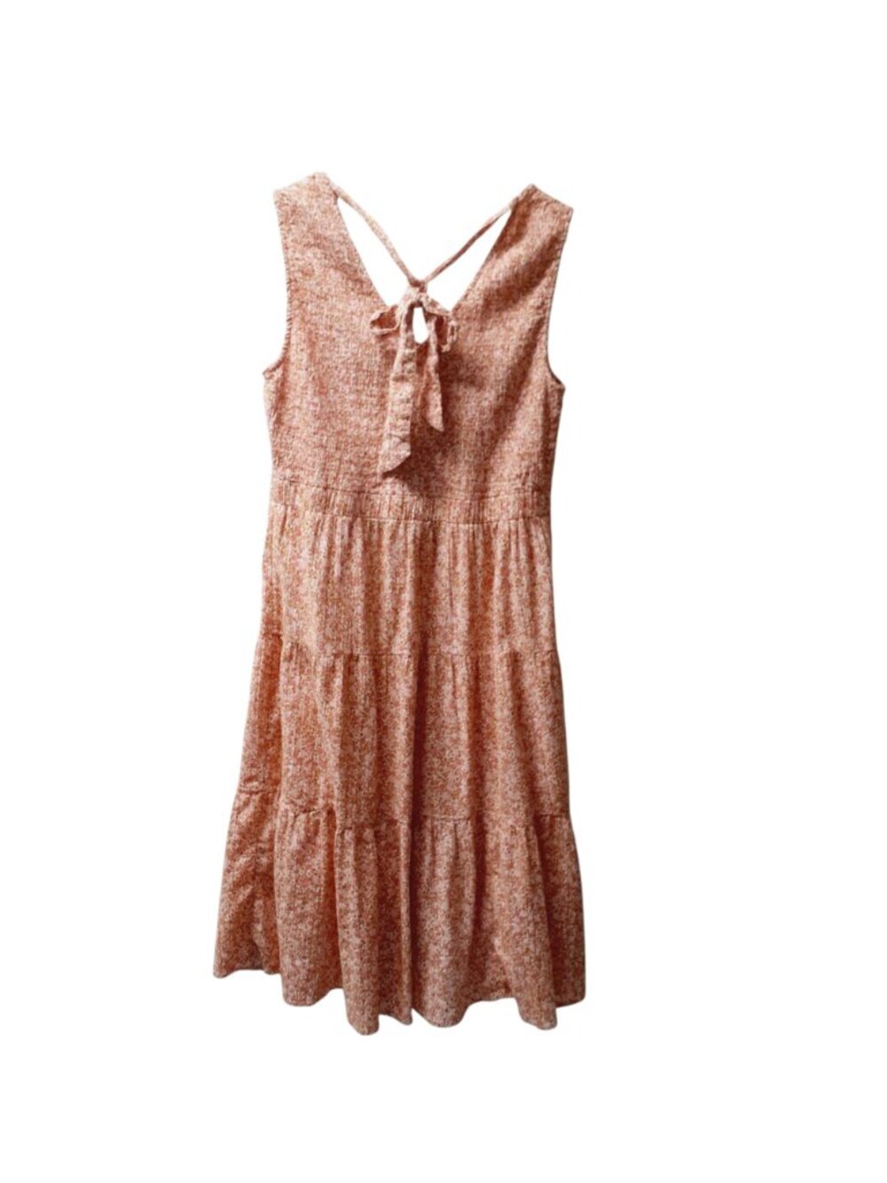 Wonderley Womens Tiered Midi Dress Large Pink Floral Back-Tie Detail Sleeveless - Picture 3 of 6
